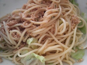 ワンボウルで★納豆とレタスのパスタ