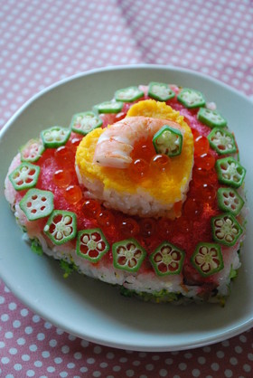 バレンタインに♪ハートの2段ケーキ寿司