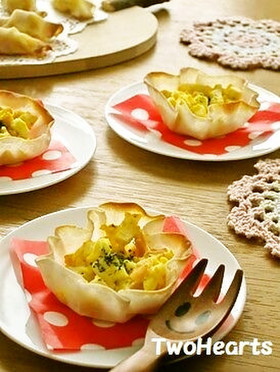 簡単ハムタママヨの餃子の皮包み揚げ